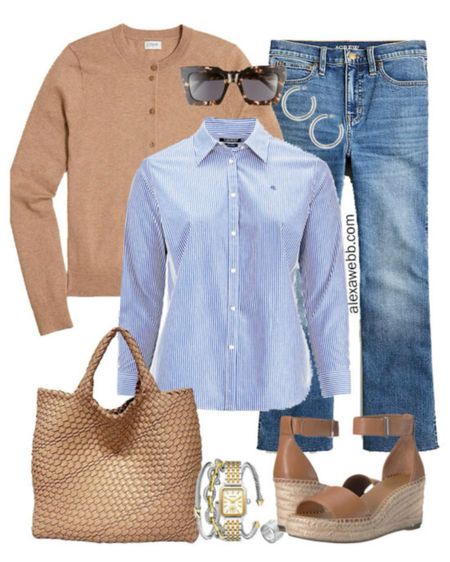 Plus Size Striped Shirt Outfits - A plus size summer outfit with cropped jeans, striped button down shirt, and wedge sandals by Alexa Webb

#LTKSeasonal #LTKplussize #LTKstyletip