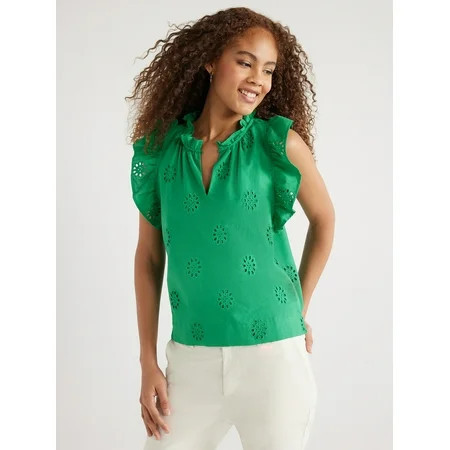 Free Assembly Women s Cotton Sleeveless Flutter Eyelet Top Sizes XS-XXL | Walmart (US)