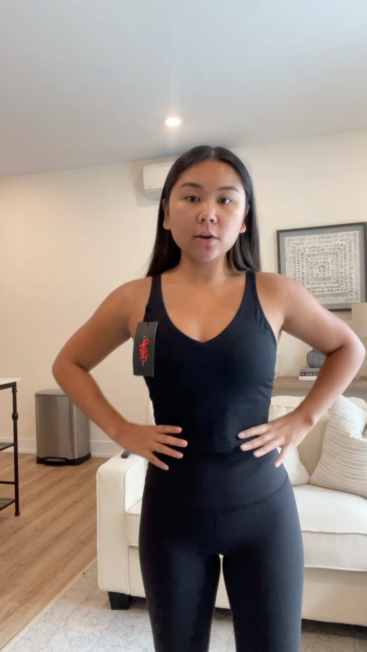 Women’s workout too, align tank dupe, lululemon dupe, longline sports bra, medium support workout top, Amazon workout clothes, Amazon athleisure #amazonfashion | Taylor Sison 