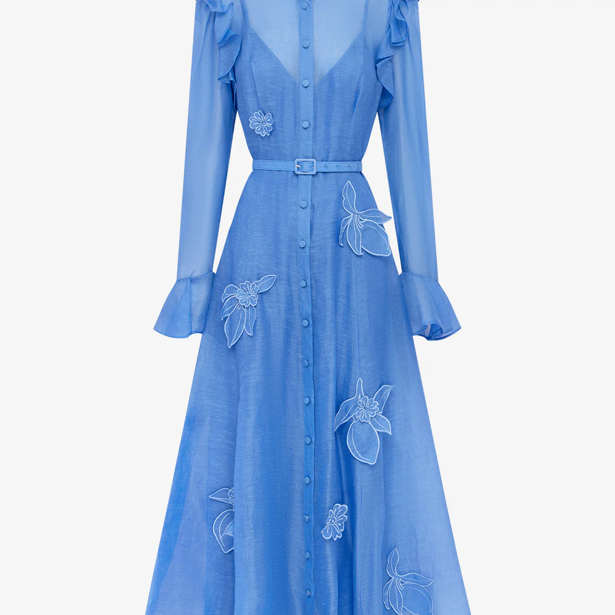 Katrina Appliqu\u00e9 Butterfly Sleeve Midi Dress - Azure | LEO LIN US
