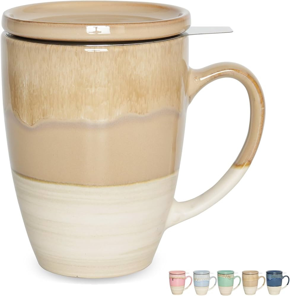 Bosmarlin Ceramic Tea Cup with Infuser and Lid, 13.5 Oz, 5 Colors to Choose, Dishwasher and Micro... | Amazon (US)