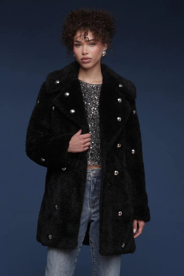 Studded Faux Fur Wrap Coat | Avec Les Filles