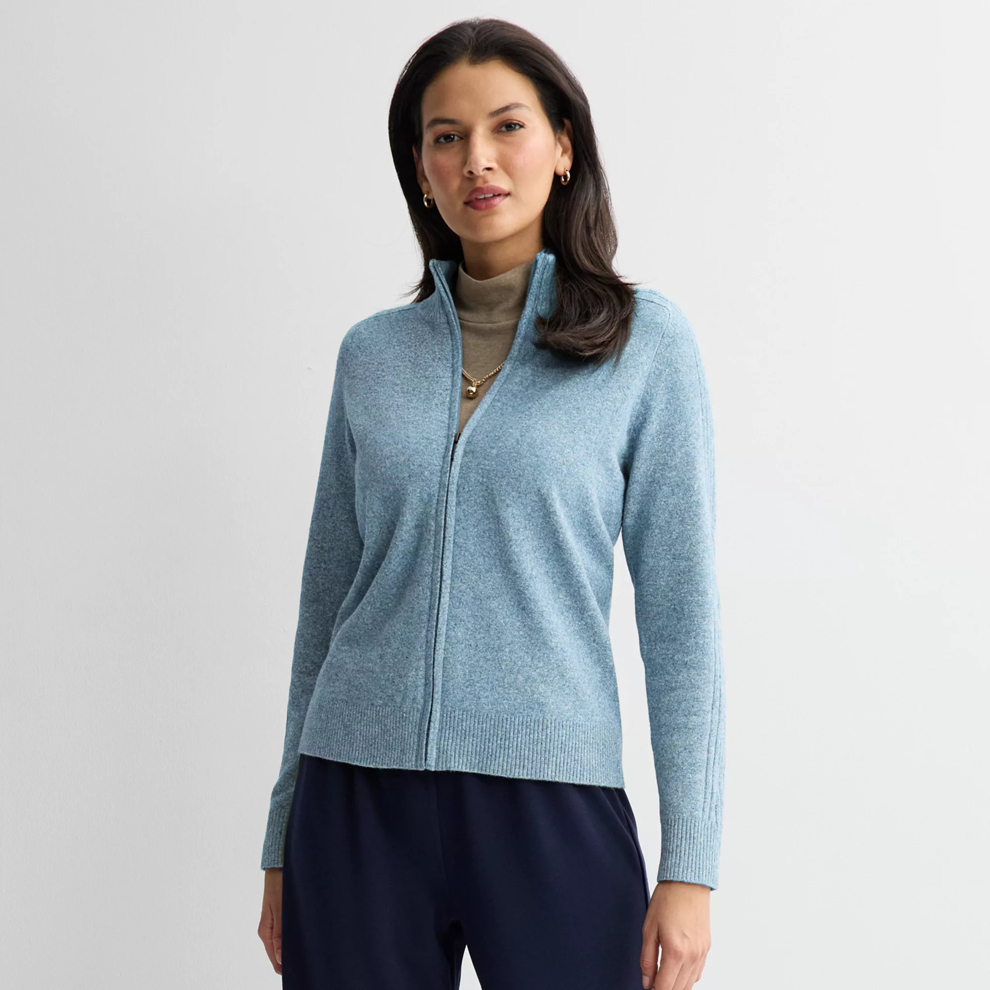 Women's Croft & Barrow® Cozy Saddle Sleeve Full-Zip Sweater | Kohl's