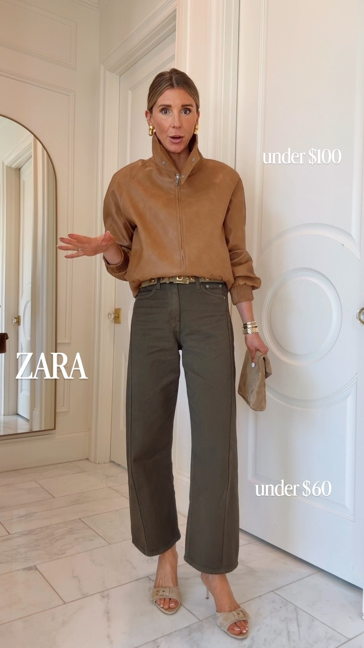 This leather jacket is the cutest! Such a great color for fall. I’m wearing my true size small in the jacket and 2 in the jeans.