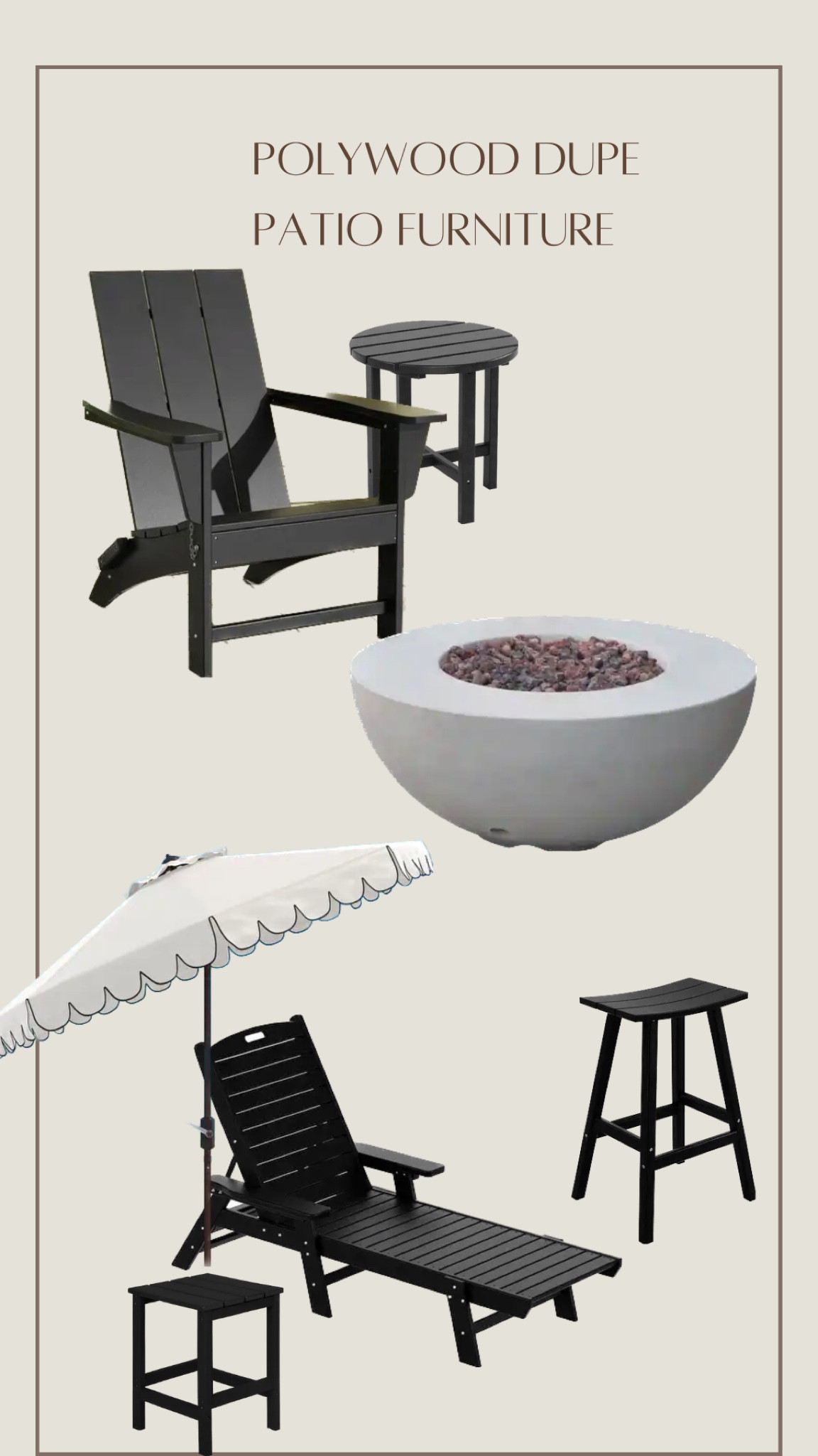 shop my new patio furniture! 

polywood dupe, modern adirondack chairs, chaise lounge chairs, concrete firepit, side tables, scallop umbrella, pool deck furniture, outdoor furniture 

#LTKSeasonal #LTKhome #LTKunder100