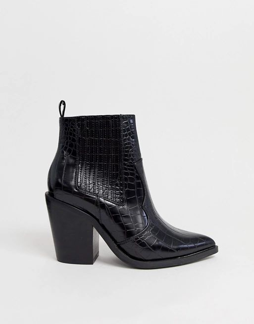 ASOS DESIGN Elliot western boots in black croc | ASOS US