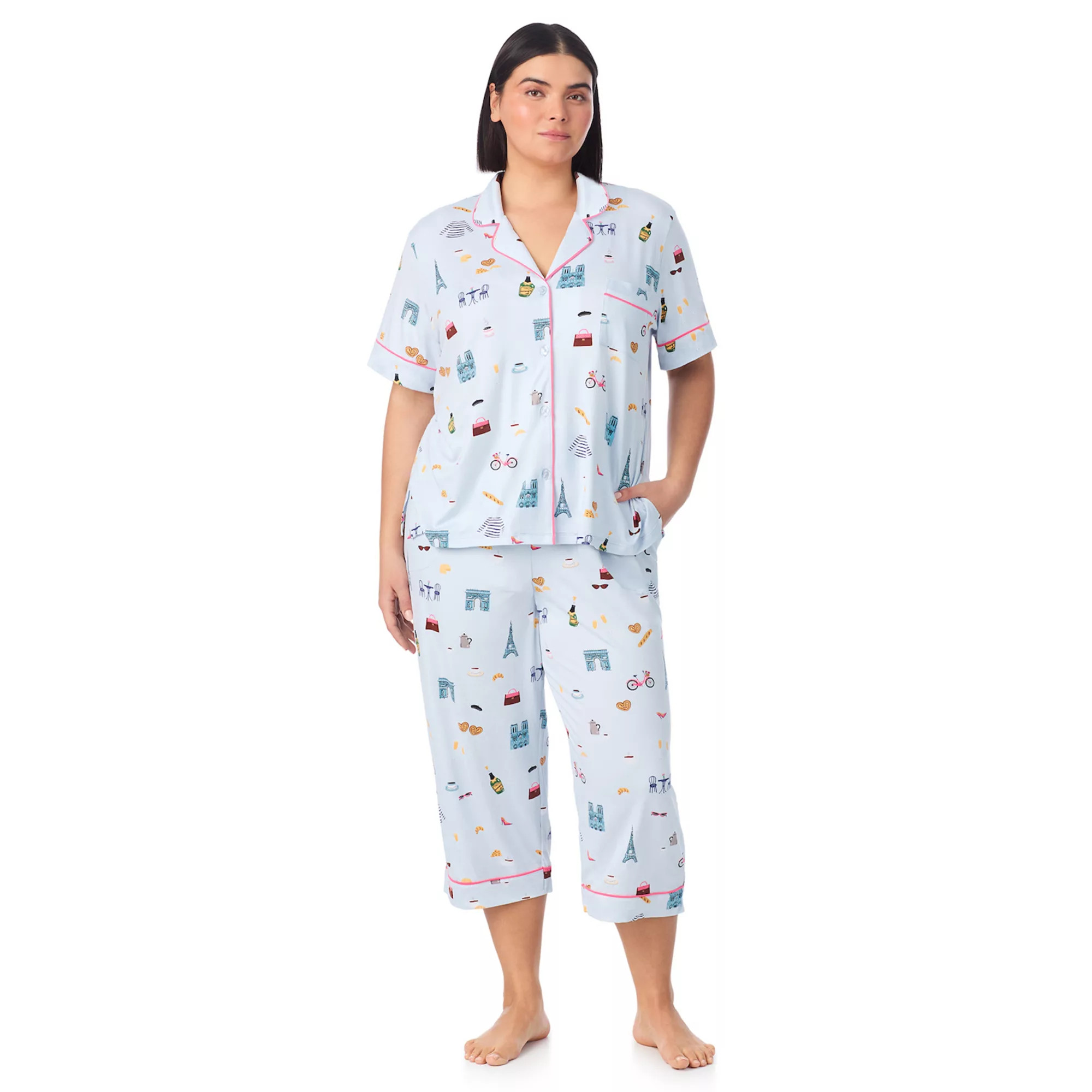 Plus Size Beauty Sleep Social 2-Piece Notch Pajama Top & Pajama Capri Pants Set | Kohl's