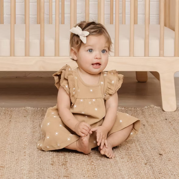 Q by Quincy Mae Baby Girls' 2pc Suns Brushed Jersey Dress Set - Honey Yellow | Target