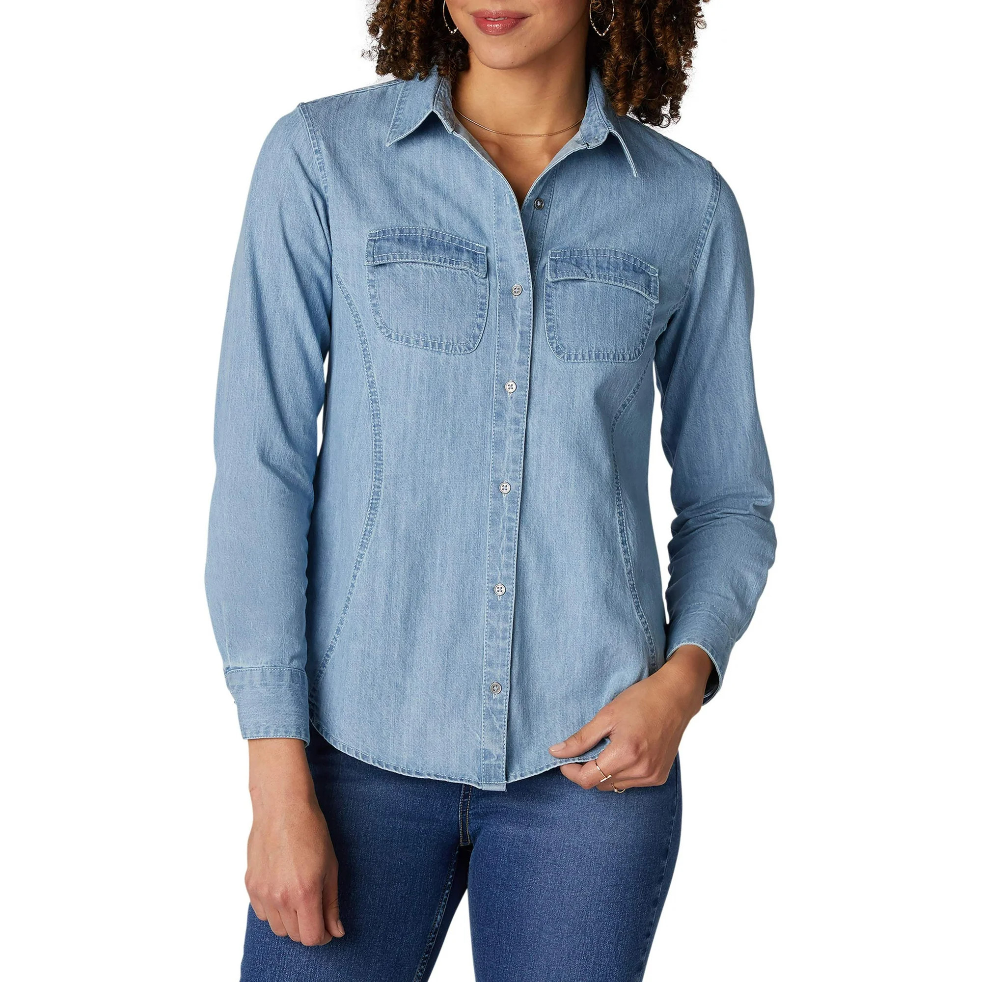 Women's Shape Illusions Long Sleeve Denim Shirt | Walmart (US)