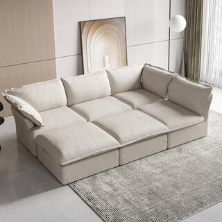 122.5 in. W Flared Arm Linen 5-Seater Velvet Modular Free Combination Sofa with Storage Ottoman i... | The Home Depot