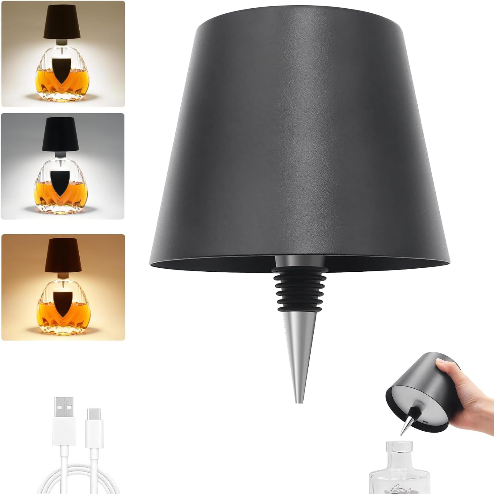 Wireless Bottle Lamp,Metal Wine Bottle Light with 3 Color Light Dimming, Waterproof Bottle Touch ... | Amazon (US)