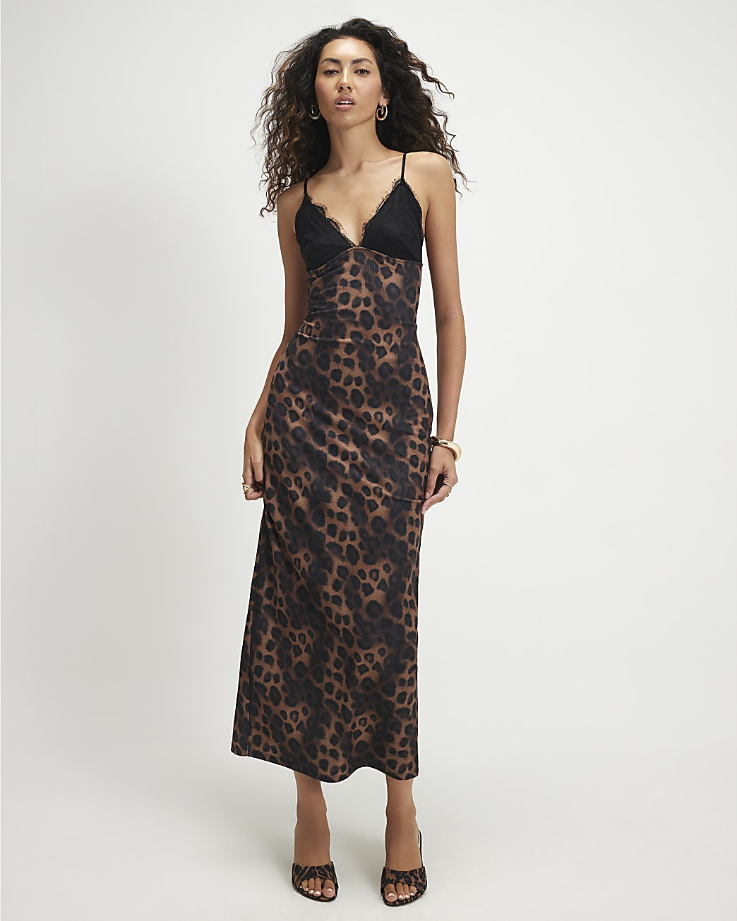 Brown Lace Trim Leopard Print Maxi Dress | River Island UK & IE