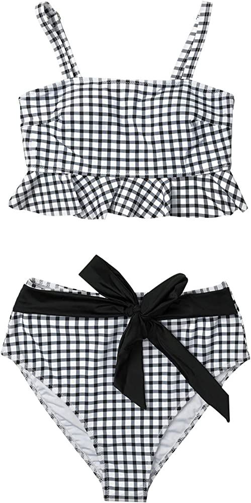 CUPSHE Women's Black White Gingham Swimsuit Ruffles Two Pieces Bikini Set | Amazon (US)