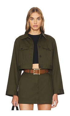 Theory Crop Trucker Jacket in Dark Olive from Revolve.com | Revolve Clothing (Global)