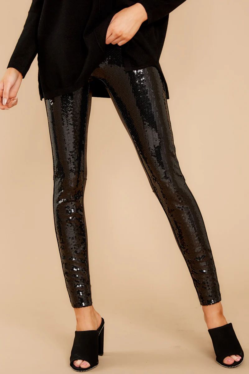 Faux Leather Sequin Black Leggings | Red Dress 