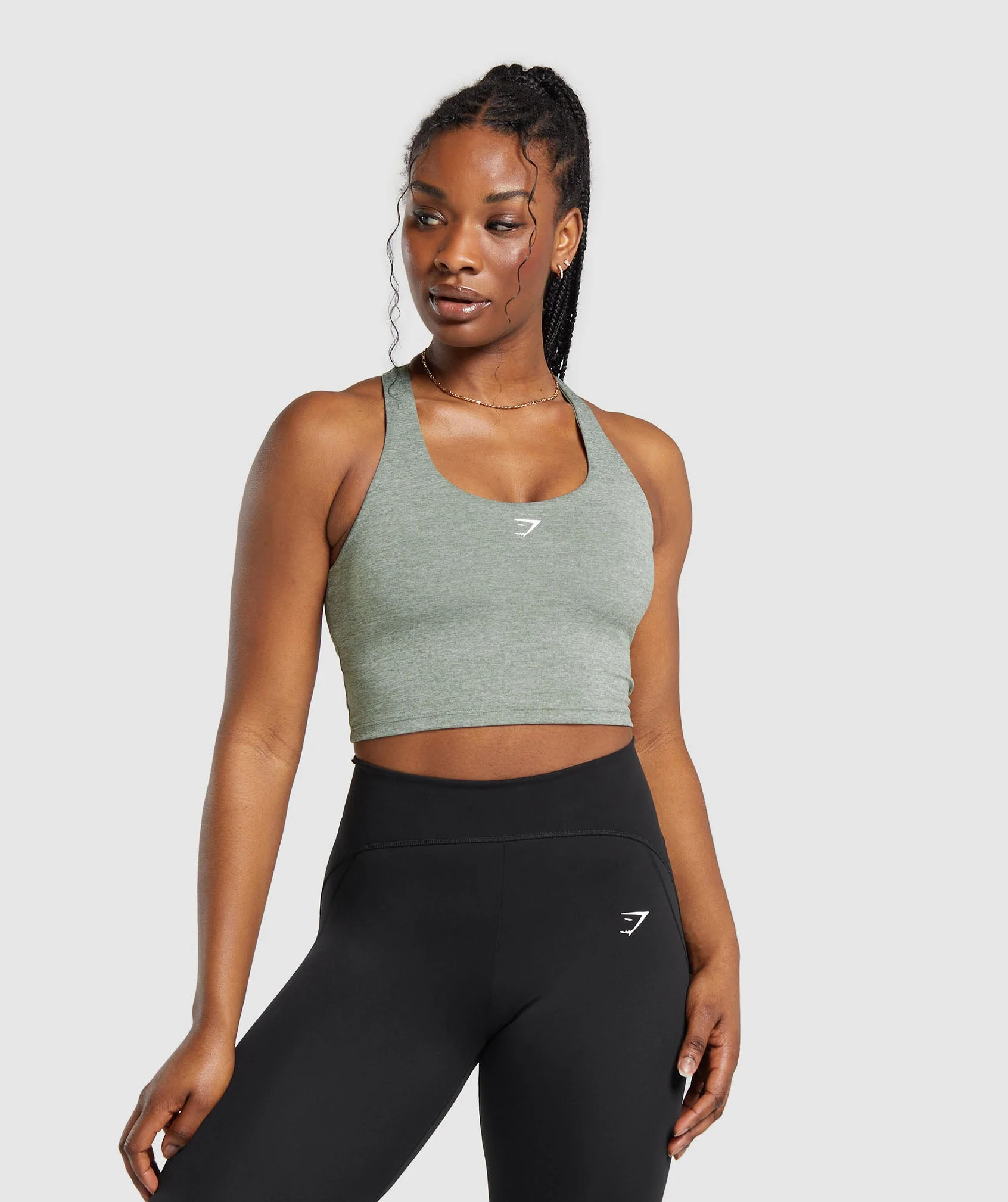 Gymshark Marl Racer Shelf Crop Tank - Unit Green/Undyed Marl | Gymshark US