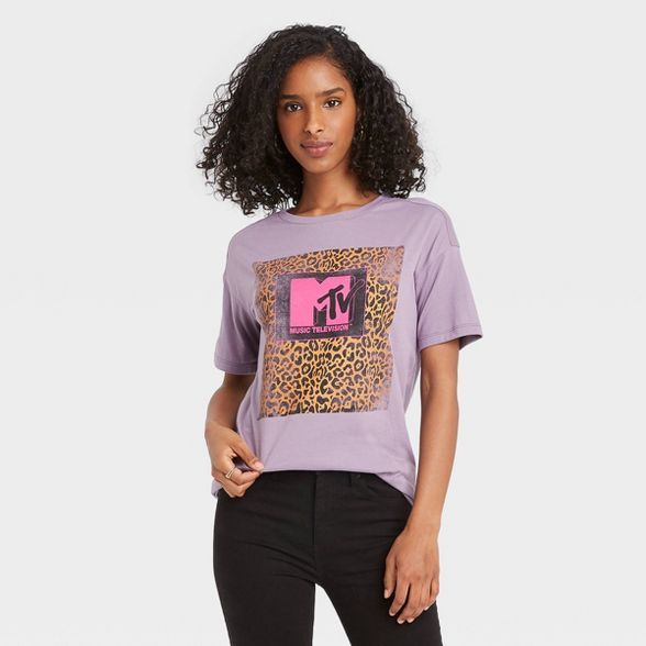 Women's MTV Leopard Print Short Sleeve Graphic T-Shirt - Purple | Target