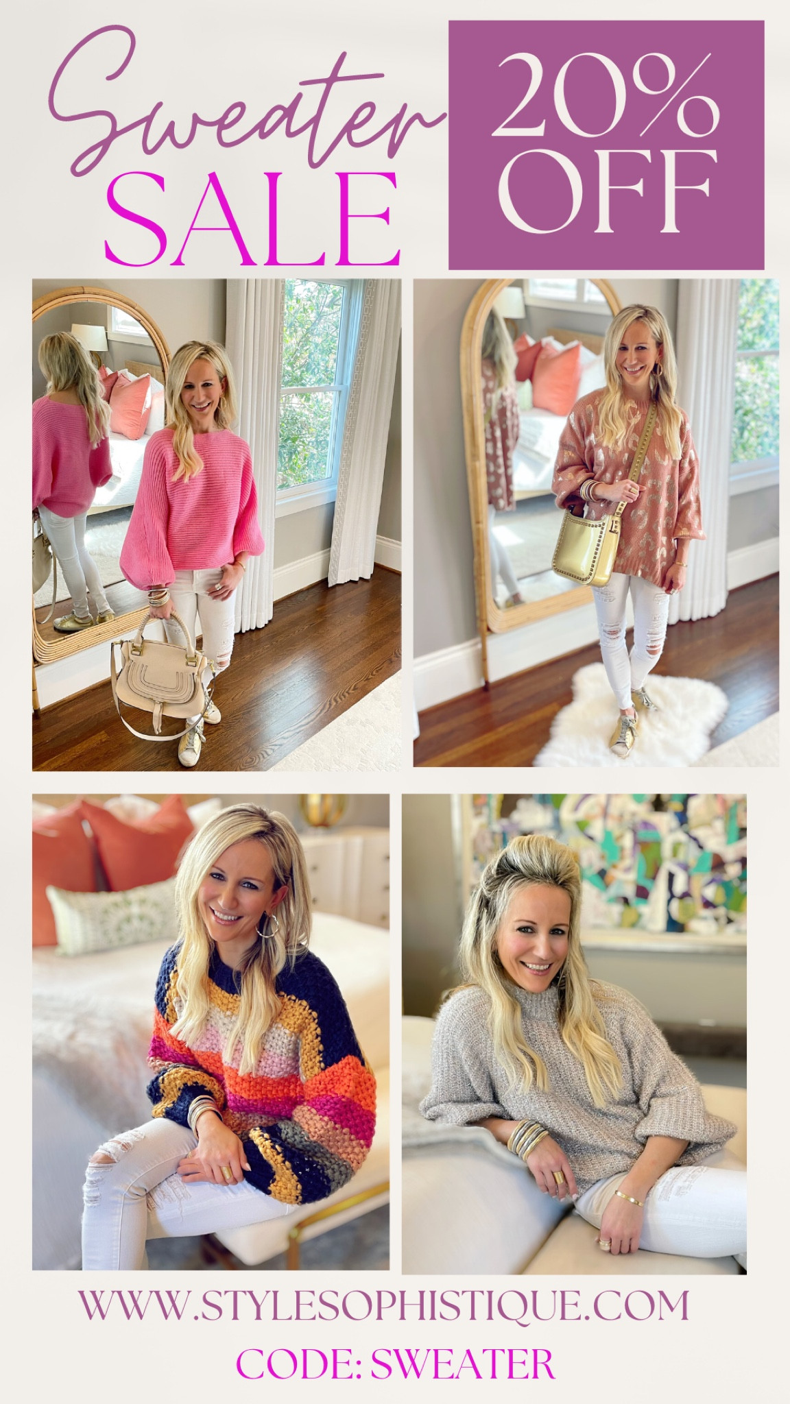 Spring sweaters from my boutique Style Sophistique to pair with the best white  skinny jeans from Express! Limited sizes but also linking a non ripped pair I also have that fits amazing and is so so soft! Use code: SWEATER to take 20% off at www.stylesophistique.com

#LTKunder100