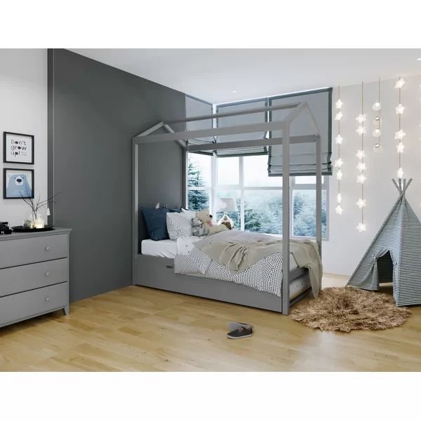 Adama Twin Solid Wood Canopy Bed with Trundle by Mack & Milo™ | Wayfair Professional