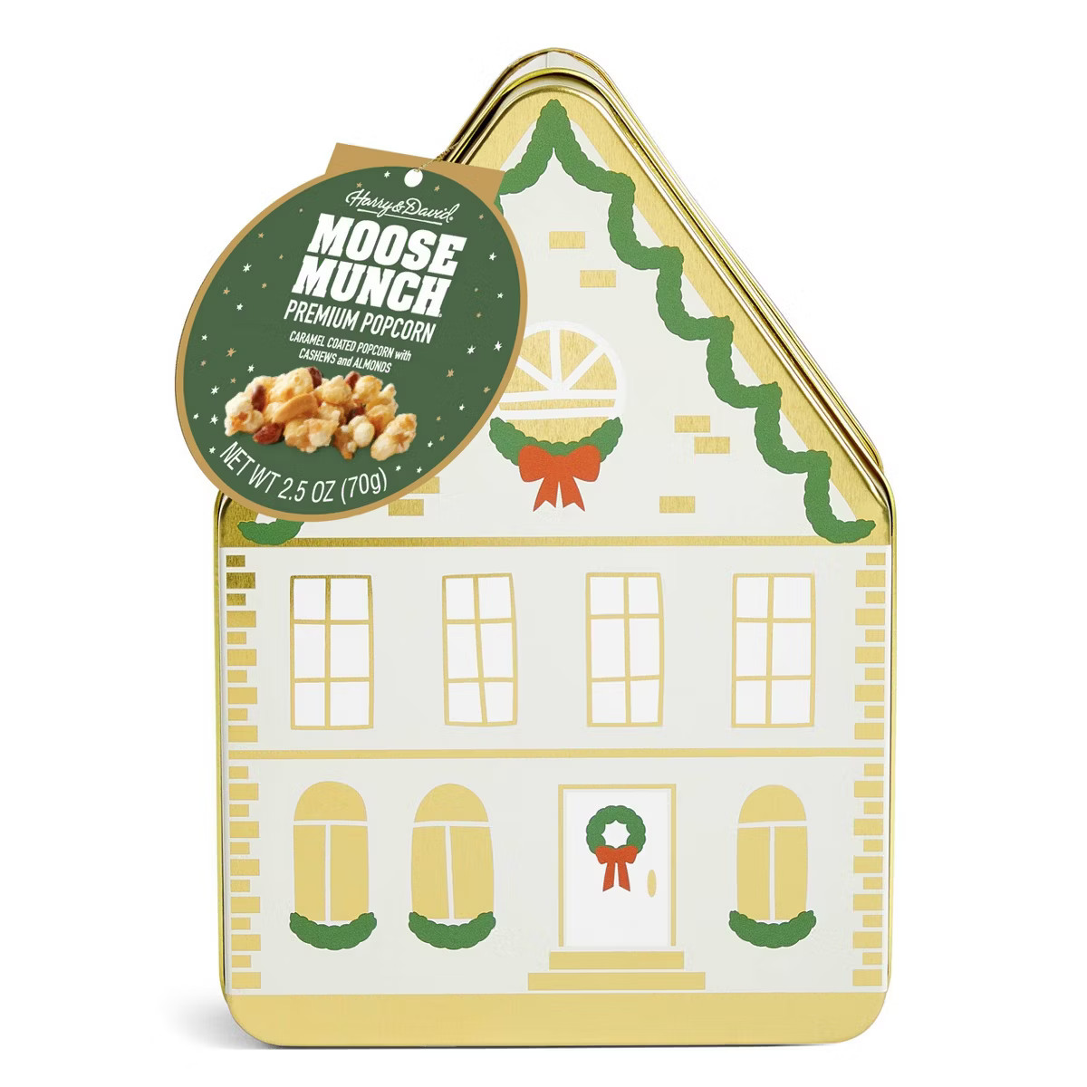 Harry & David House Tin with Caramel Moose Munch Popcorn Christmas Gift Set - 2.50oz | Target