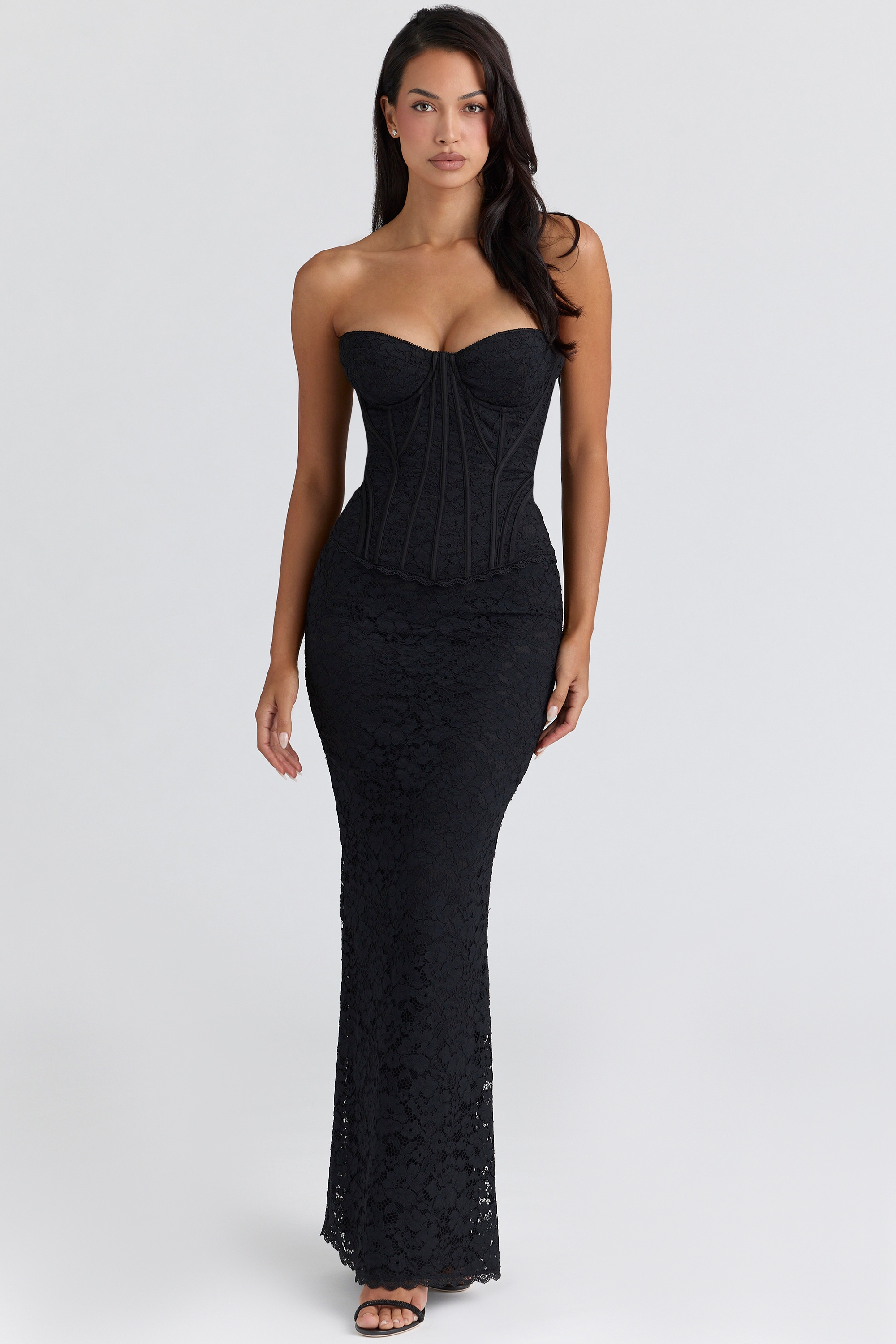 black lace corset maxi dress | House of CB