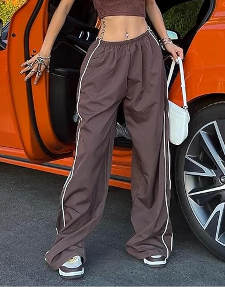 Amazon.com: Shebote Womens Parachute Pants Wide Leg Baggy Y2K Elastic Waist Jogger Sweatpants Tra... | Amazon (US)