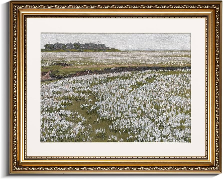 InSimSea Retro Gold Framed Wall Art, Home Room White Flowers Grassland Vintage Wall Decor, Canvas... | Amazon (US)