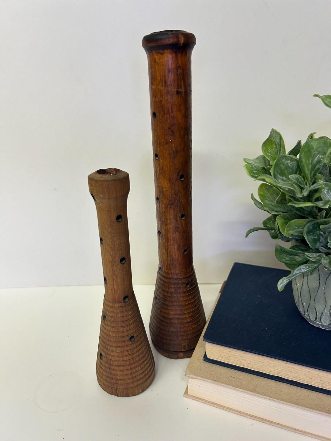 Antique Pair of Wood Beehive-style Bobbins, Textile Spools, Candle Holders, or Dry Flower Vases. ... | Etsy (US)