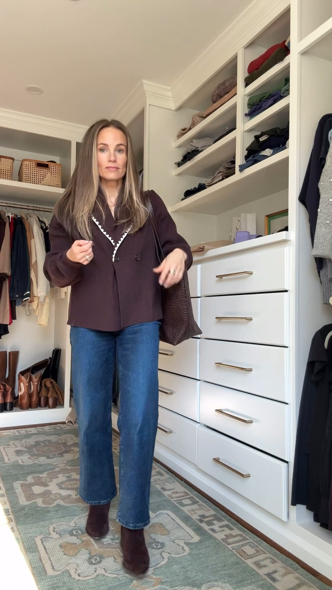 Sometimes nothing is working 🤷‍♀️🤷‍♀️ but I liked where I ended up! 

Wide leg jeans - true to size 
All cardigans are TTS. The quince one is oversized so size down for a closer fit. 

