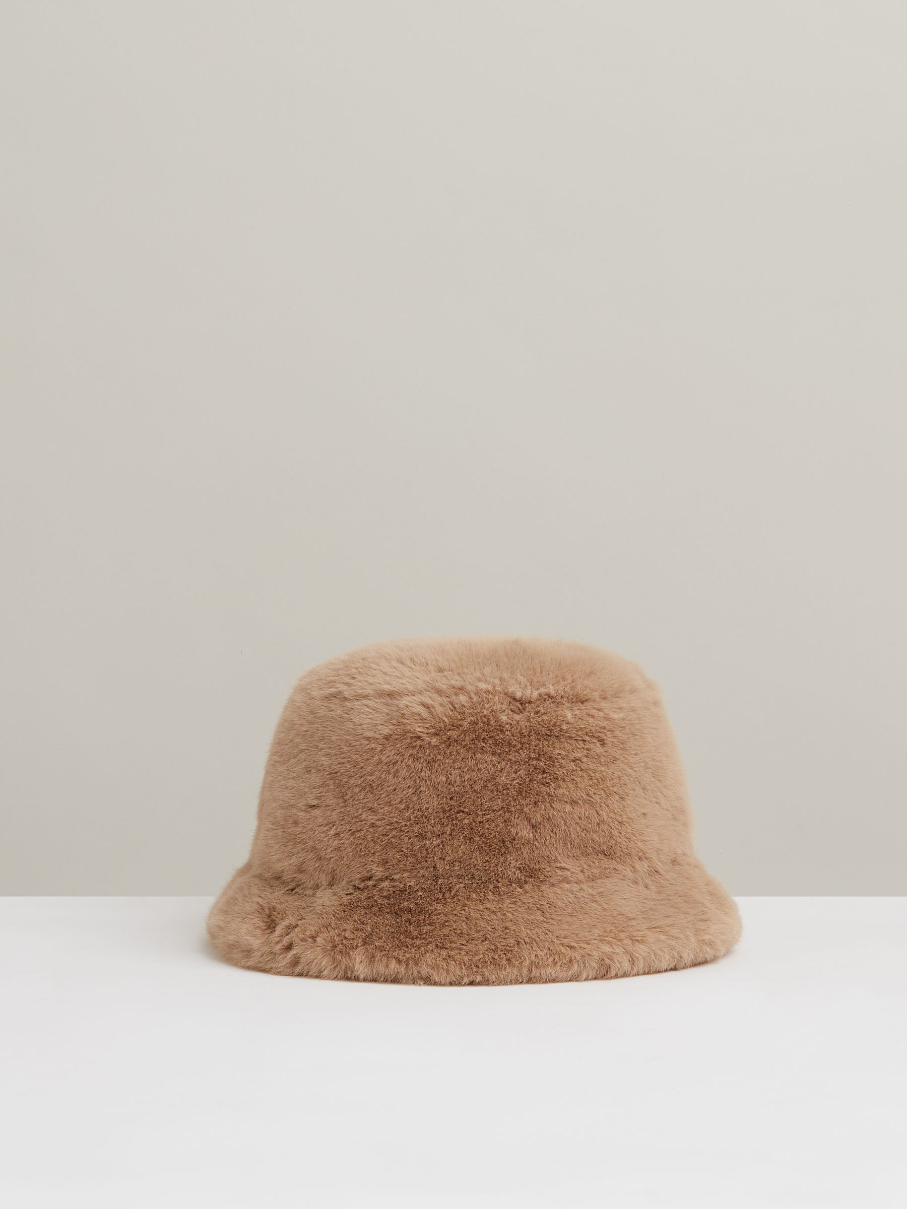 Reiss Faux Fur Bucket Hat in Biscuit - REISS | Reiss UK