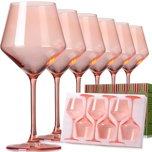 ELERGIFTS Pink Wine Glasses Set of 6-18oz【Hand Blown】 Crystal Colorful Wine Glasses with Stem-Muticolor Wine Glass Wedding/Valentine's Day set for wine lovers Red White Wine Dinner | Amazon (US)