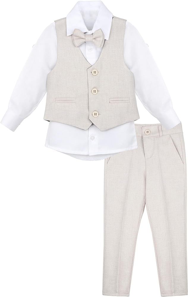 Lilax Boys Formal Suit 4 Piece Vest, Pants and Tie Dresswear Suit Set | Amazon (US)