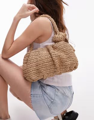 Topshop Sandy straw shoulder bag with knotted handle in natural | ASOS | ASOS (Global)