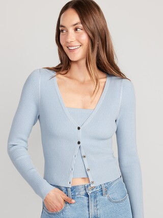 V-Neck Rib-Knit Cropped Cardigan Sweater for Women | Old Navy (US)