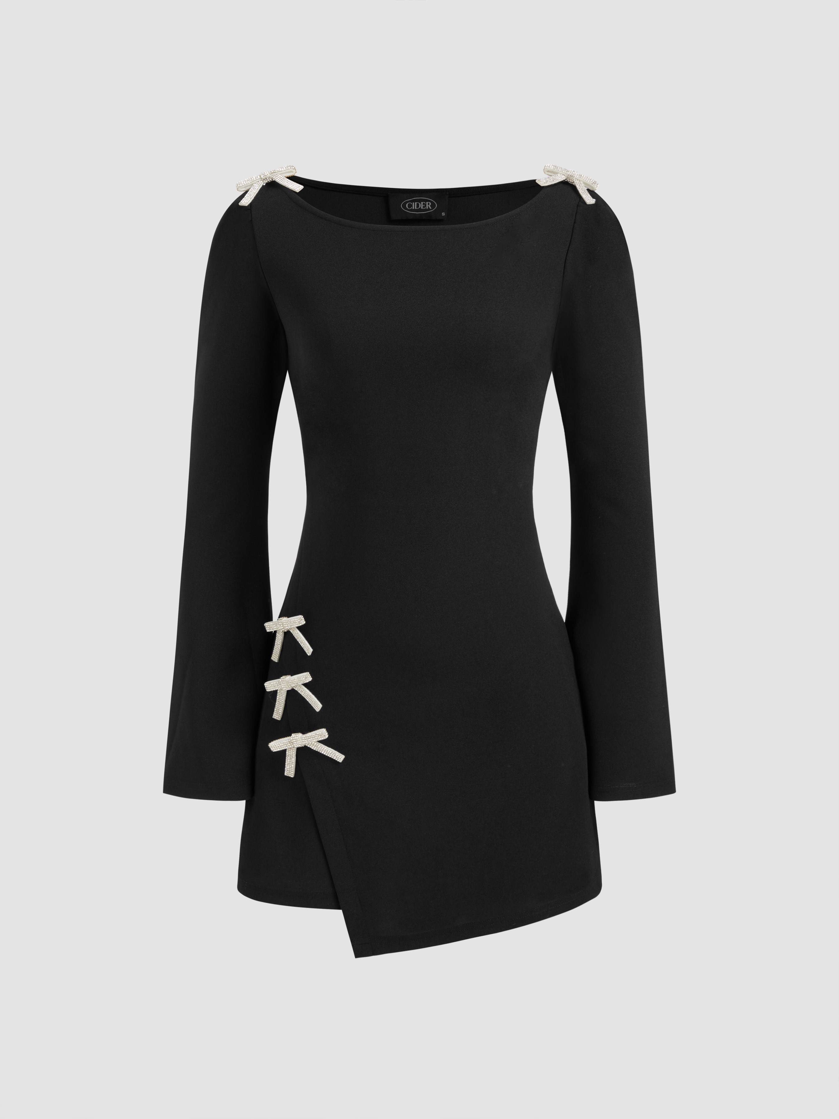 Round Neckline Solid Bowknot Mini Dress | Cider