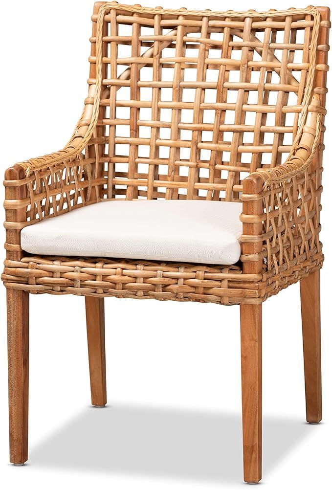 Baxton Studio Saoka Dining Chair, One Size, Natural Brown/White | Amazon (US)
