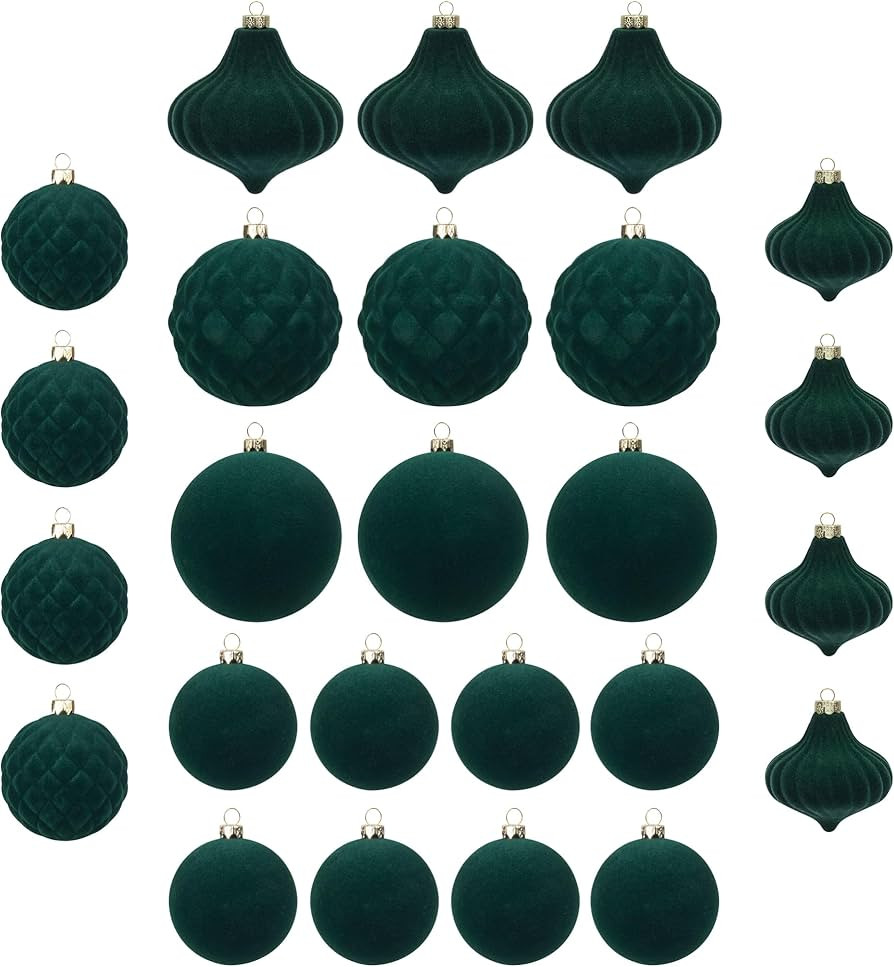 KI Store Velvet Christmas Balls Green 25pcs Flocked Christmas Tree Ornaments Assortment for Xmas ... | Amazon (US)