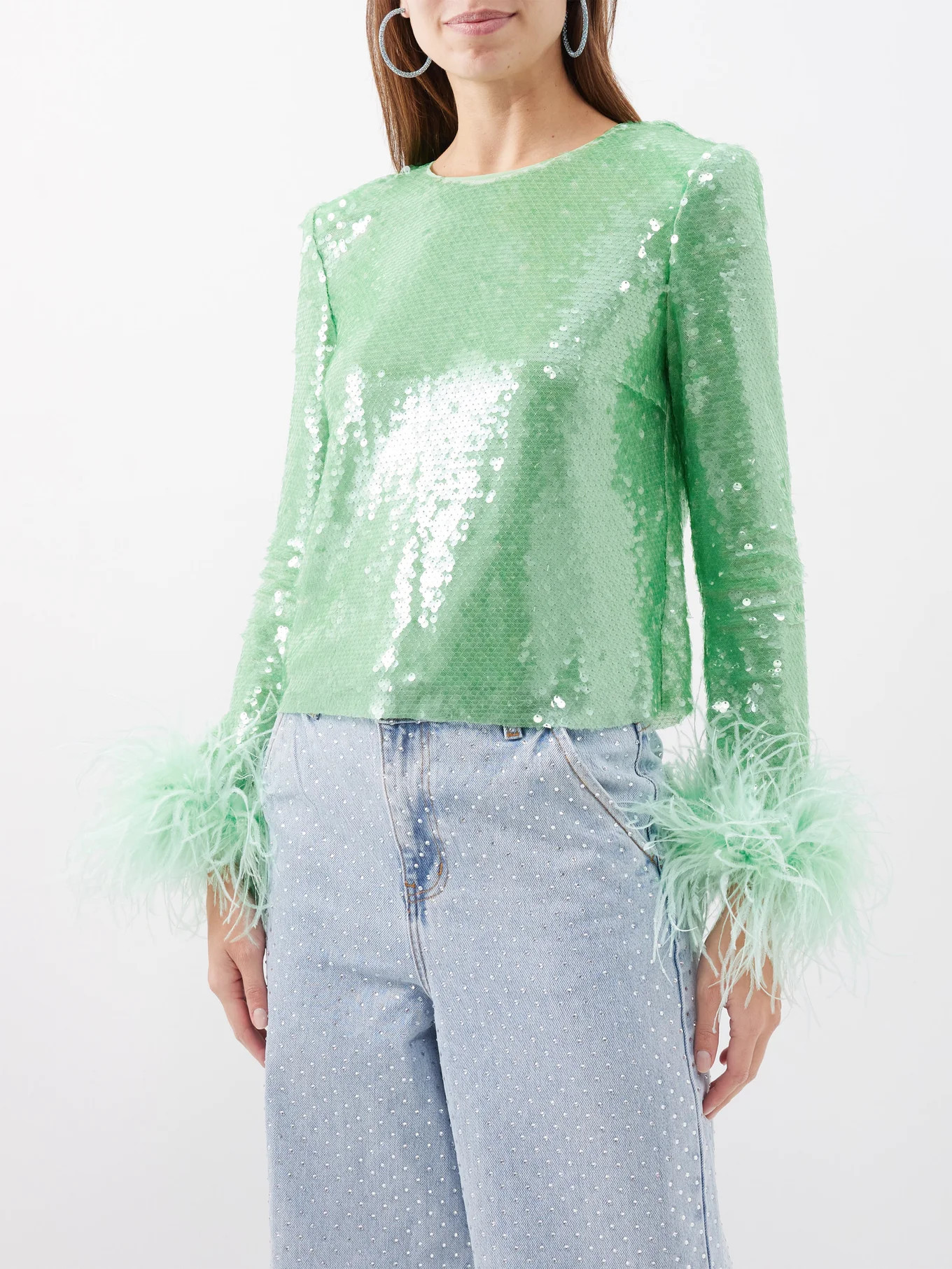 Feather-trim sequinned tulle top | Matches (US)