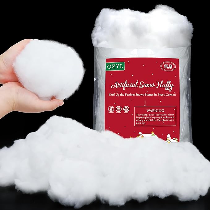 QZYL 1LB Fluffy Fake Snow, Cotton White Christmas Decorations, Vacuum-Packed Christmas Village Sn... | Amazon (US)