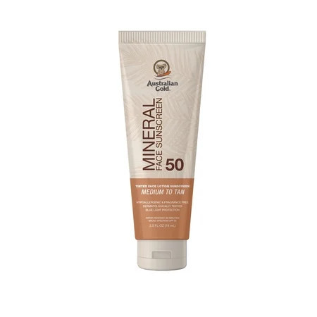 Australian Gold Mineral Tinted Face Lotion Medium to Tan - Non-Greasy, Hypoallergenic, Fragrance-Free, SPF 50, 2.5 fl. oz | Walmart (US)