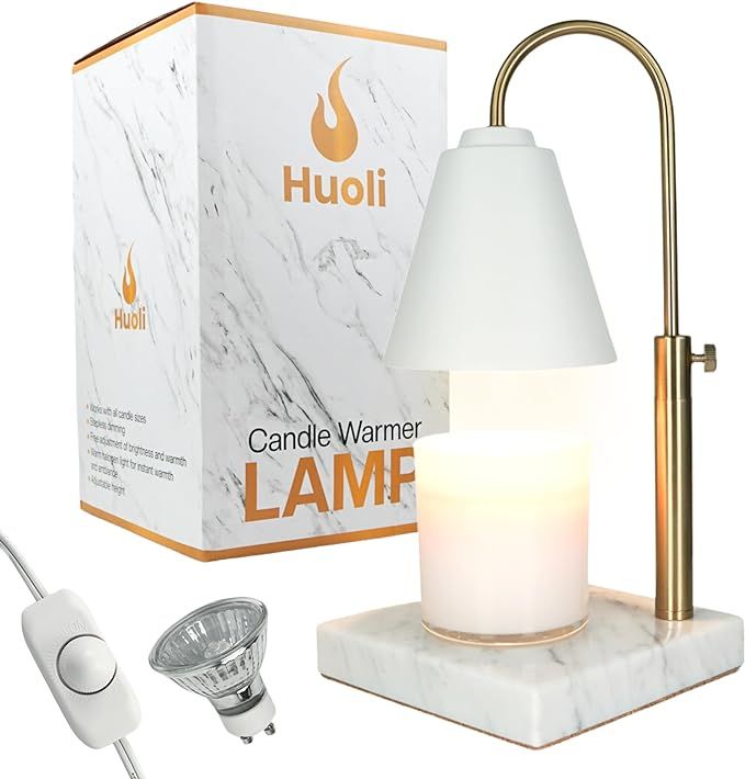 Candle Warmer Lamp - Adjustable Electric Candle Warmer w/Dimmer - Modern Marble Base & Gold Frame... | Amazon (US)