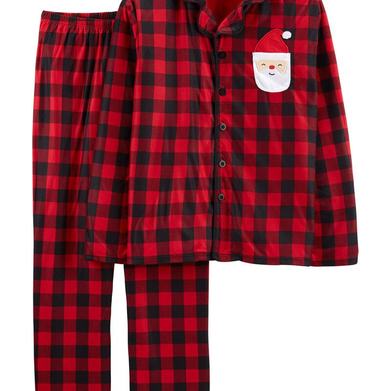 2-Piece Santa Buffalo Check Coat Style Fleece PJs for Adults | Carter's