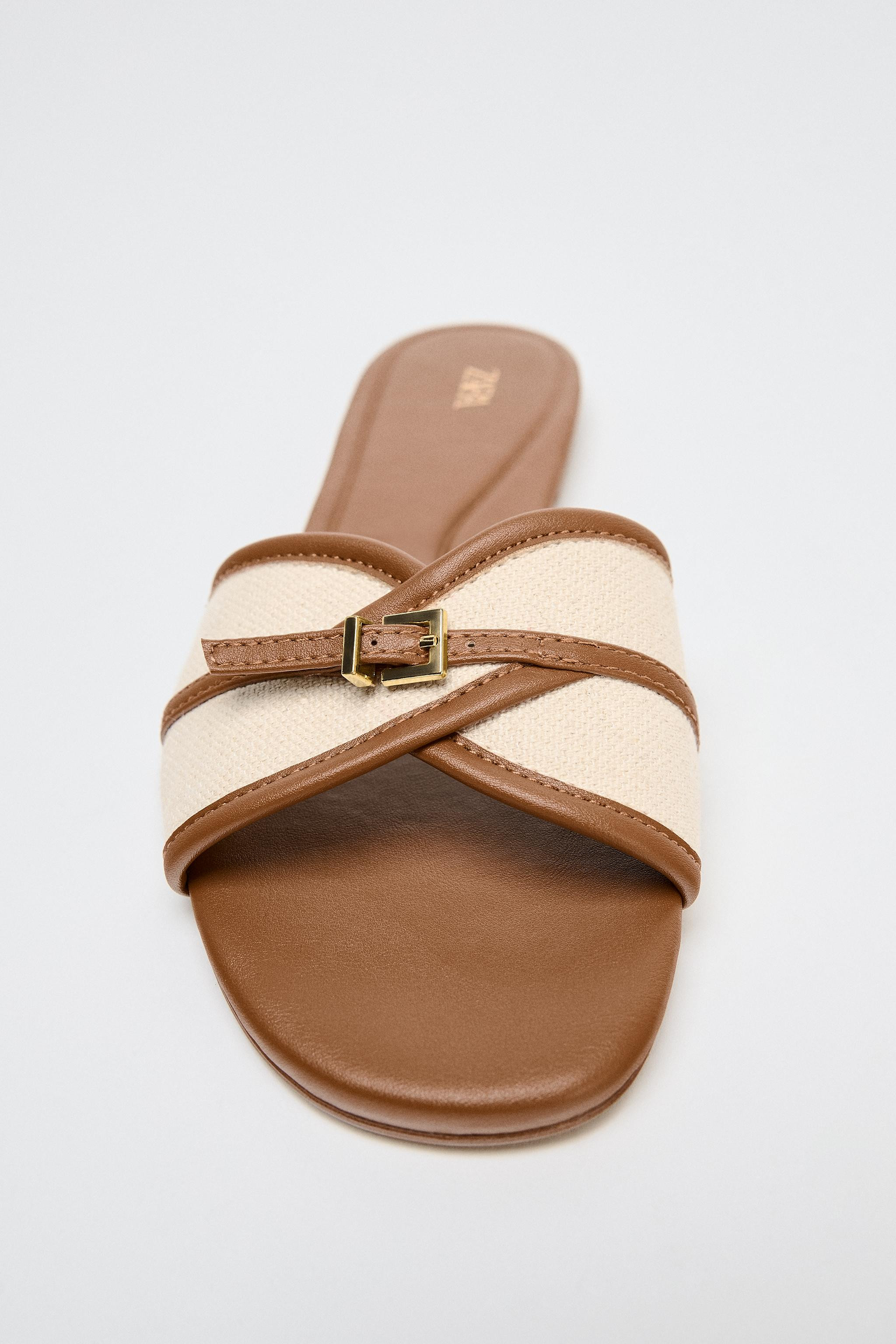 BUCKLED FABRIC FLAT SANDALS | Zara UK