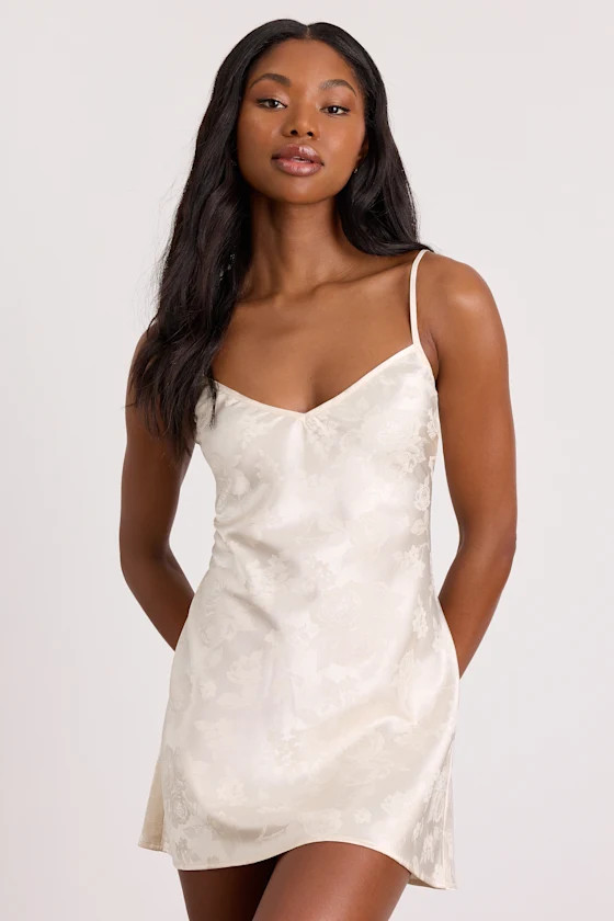 Lyria Champagne Satin Jacquard Lingerie Slip | Lulus