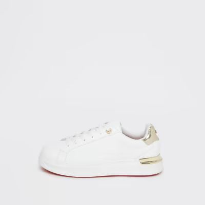 White wide fit chunky flat lace up trainers | River Island (UK & IE)