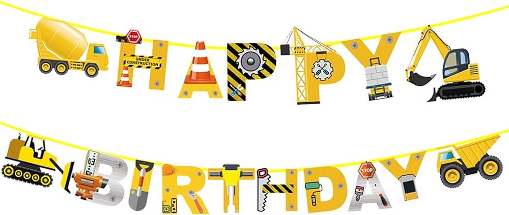 BIEUFBJI Construction Birthday Party Supplies Banner, Construction Party Supplies Decoration Set ... | Amazon (US)