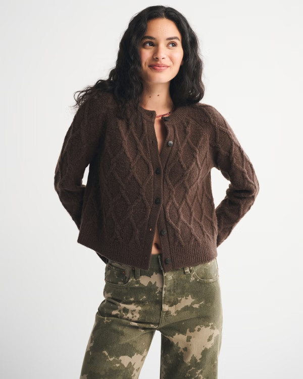 Cable-Knit Crew Cardigan | Abercrombie & Fitch (US)