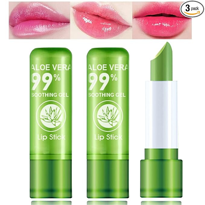 3 Pcs Aloe Vera Lipstick,Long Lasting Lip Care Nutritious Plumper Lip Balm Moisturizer Magic Temp... | Amazon (US)
