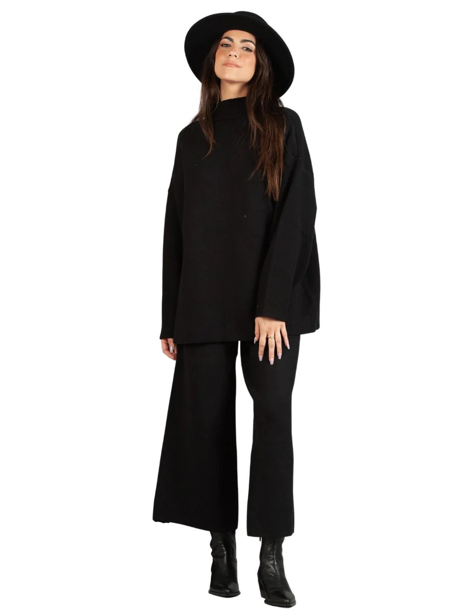 MERI MOCK NECK SWEATER-BLACK | LUCCA COUTURE