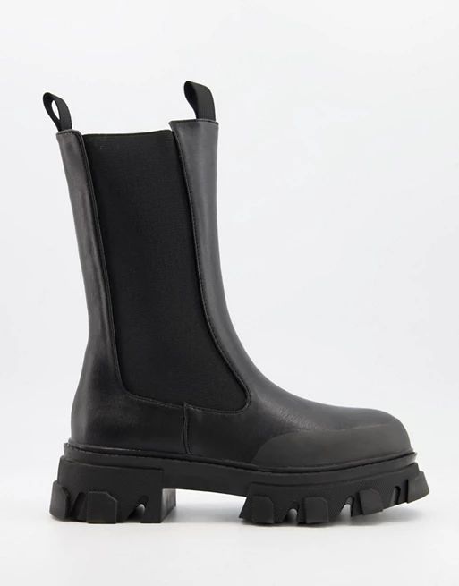 Public Desire Boston pull on chunky boots in black | ASOS (Global)